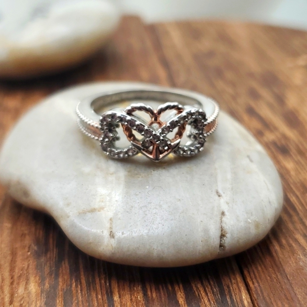 Size 8 s925 sterling silver R612 hearts‎ gate band infinity diamond detailing